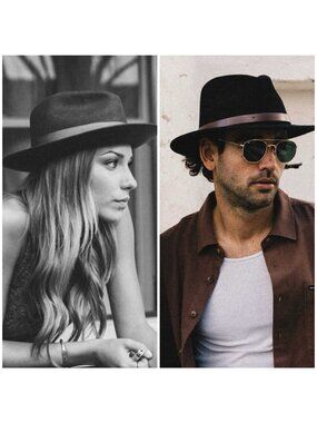 BRIXTON Messer Black 100% Wool Felt Fedora Unisex S 7 56 Cm